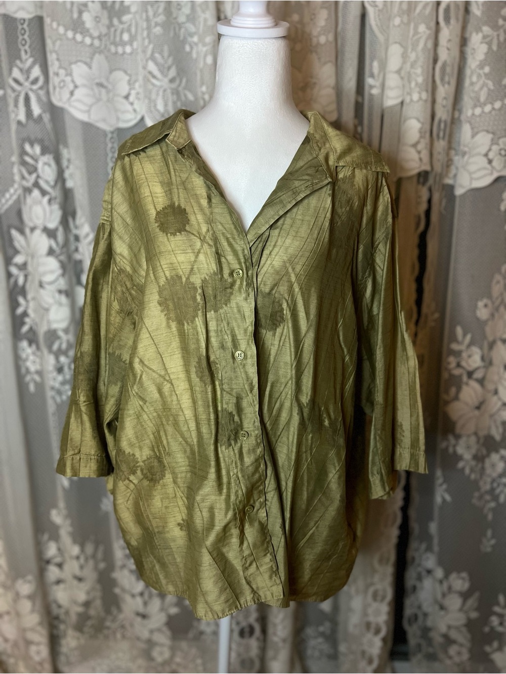 Zara Olive Green Casual Button-Down Shirt